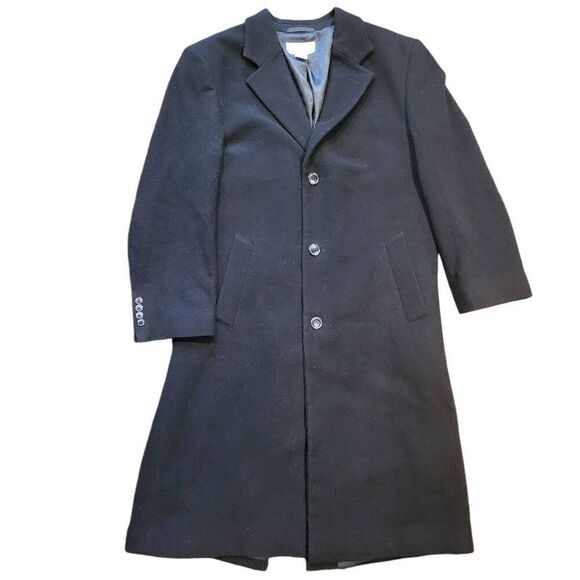 Pronto Uomo Long Overcoat Men's 38 Short Black Wool Cashmere Single Breasted - Picture 1 of 7